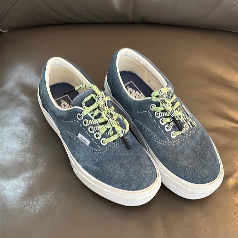Vans Blue Suede Sneakers with Green Laces